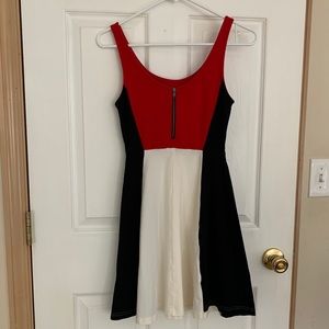 Express white/red/black color block casual dress